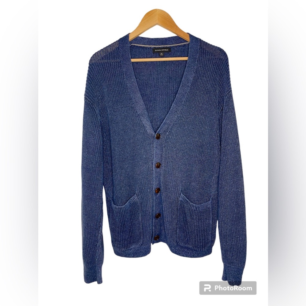 Banana Republic 100% Linen indigo blue cardigan, men’s medium